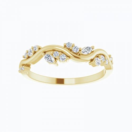 Curved Diamond Band Ring, 14k Gold